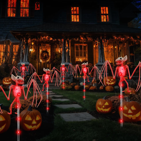 BeHiller 2PCS Set Decorations,3D of Solar Garden Lights Outdoor for Halloween RED Scary Bat Realistic Skeleton Decor
