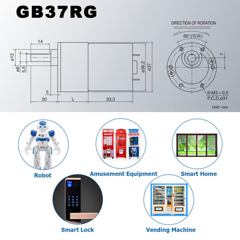 Greartisan DC 24V 800RPM Gear Motor, High Torque Electric Micro Speed Reduction Geared Motor, Eccentric Output Shaft