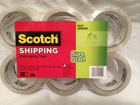 Scotch Sure Start Shipping Packaging Tape, 1.88 in. x 54.6 yds., 6 Rolls/Pack
