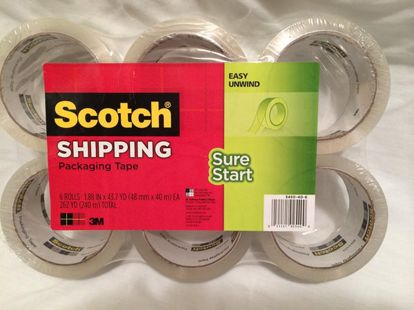 Scotch Sure Start Shipping Packaging Tape, 1.88 in. x 54.6 yds., 6 Rolls/Pack