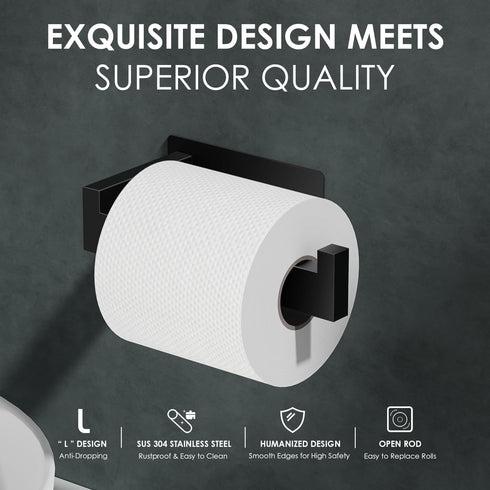 SUS304 Auxmir Matte Black Toilet Paper Holder, Self Adhesive Toilet Roll Holder Wall Mount, Premium Thicken Stainless