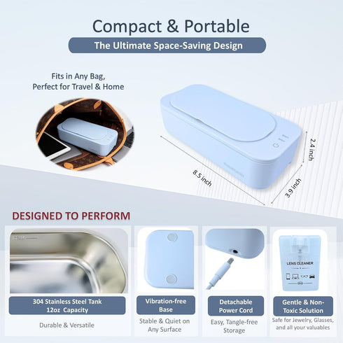 FotroCanic 47KHz 12oz 2 Ultrasonic Jewelry Cleaner, Eyeglass Ultrasonic Cleaning Machine with Modes & Len Cleaner