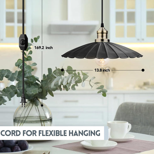 Dimming 5.9ft Plug in Pendant Light Stepless Hanging Lamp Lotus Leaf Lampshad, Industrial Hanging Light with Cord Metal