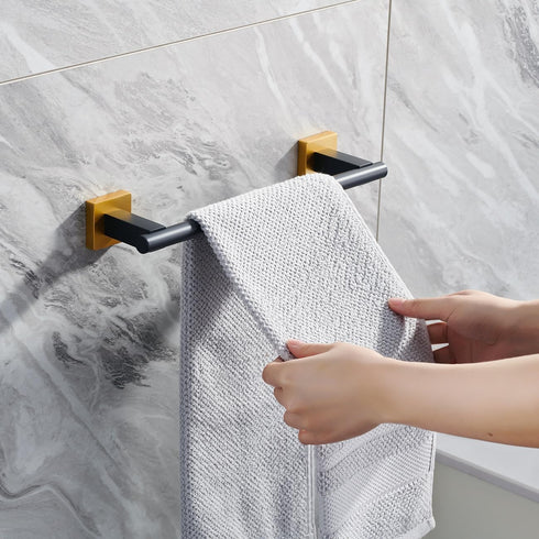 12-Inch Towel Bar, Miyili SUS 304 Stainless Steel Hand Towel Holder for Bathroom or Kitchen Wall Mount, Black & Gold