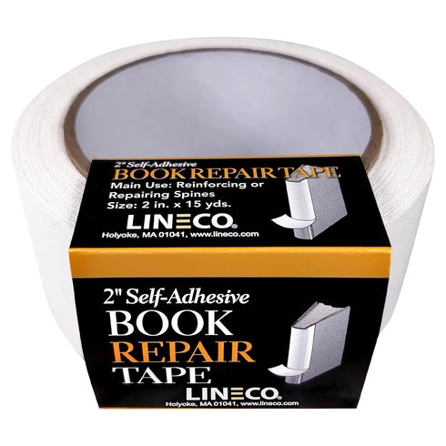 Self-Adhesive Book Repair Tape, 2 Inch Wide, White by Lineco for Book Spine & Paper Pages