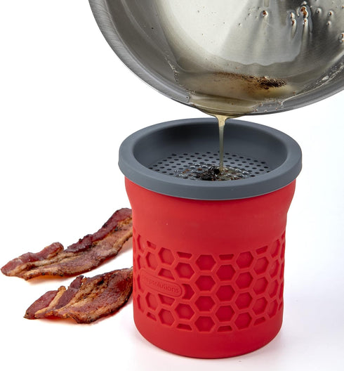 2 Prep Solutions Heat-Resistant Silicone Grease Strainer & Keeper - Cup Capacity, Red