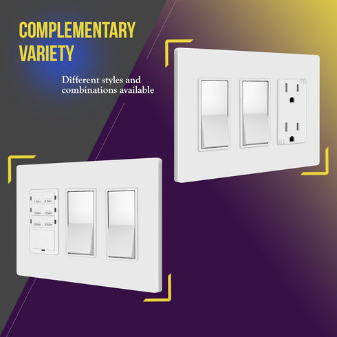 ENERLITES Screwless Decorator Wall Plate, Child Safe Cover, 3-Gang Size, Unbreakable Polycarbonate (White)