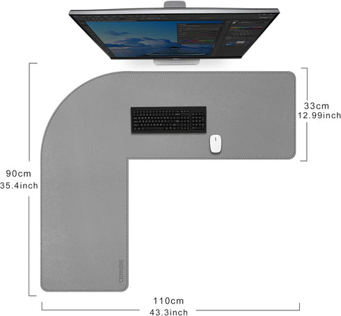 Pad,35.5x43.3x13 inches CENNBIE Dual Sided L Shaped Desk Corner Leather Desk Pad,l Shaped Desk Gaming mat,Waterproof l