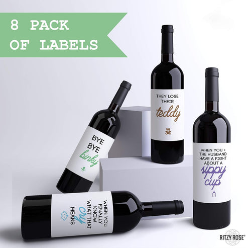 8 Mommy Milestone Wine Bottle Labels Baby Shower Gift Funny Pregnancy Present for Mother-To-Be Funny Milestone Firsts |