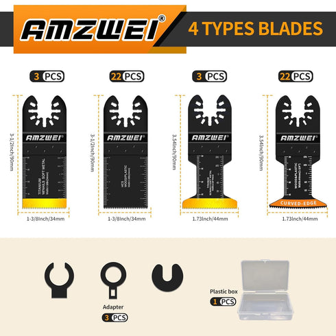 50PCS AMZWEI Titanium Oscillating Tool Blades, Curved Edge Oscillating Saw Blades for Metal, Wood, Plastic, Quick