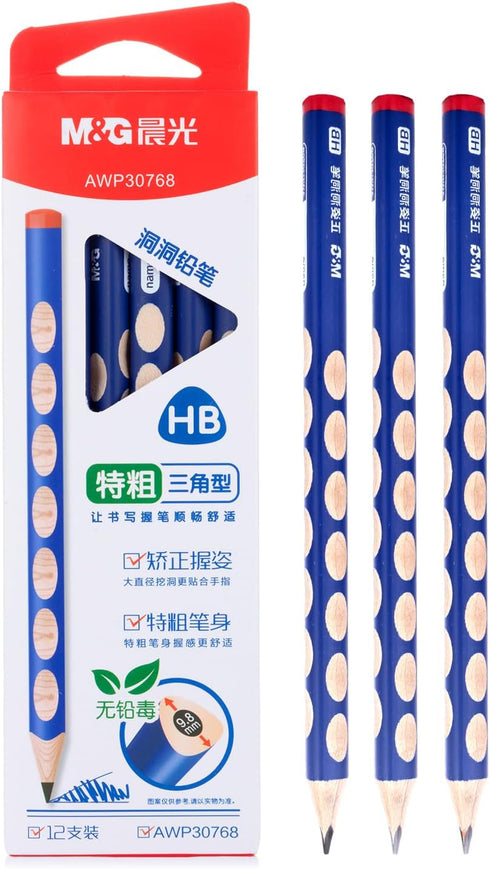M&G 12 Pcs Triangular Pencils for Kids, Grip Correction HB Pencils, Graphite Wood Pencils for School, Office, Sketching