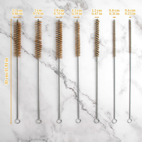 7pcs Tube Brush Kit, Brass Wire Tube Brushes, Stainless Steel Bottle Brush, Long Handle 11'' for Cleaning
