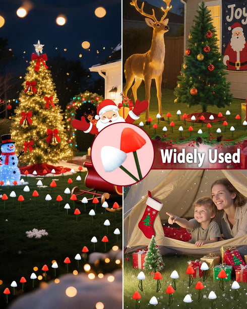 OZS 2PK 32LED 55FT 8 Red and White Christmas Decorations Mushroom Solar Lights, Christmas Lights Outdoor with Lighting