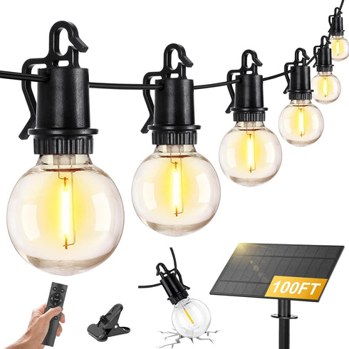 100FT 32 Shatterproof,Dimmable ZJOJO Solar Lights Outdoor Wateroproof, Solar String Lights with Remote USB Port LED