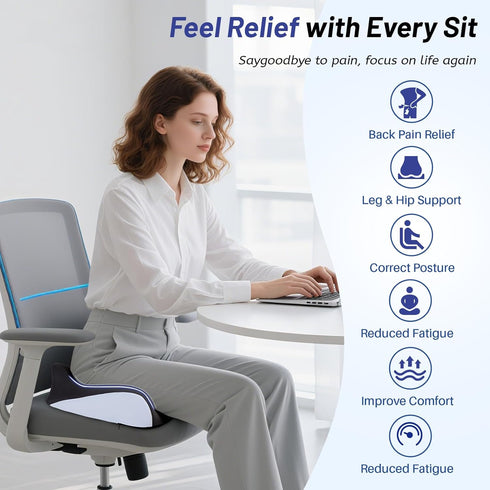Tailbone Extra Large Seat Cushion for Pain Relief, Ergonomic Office Chair Cushion, Memory Foam Coccyx Cushion, Relief