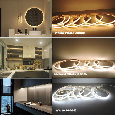 4000K 92+ 5V Dimmable 6ft Dimmer COB LED Strip Lights Natural White CRI Even Lighting Short Flexible Cuttable