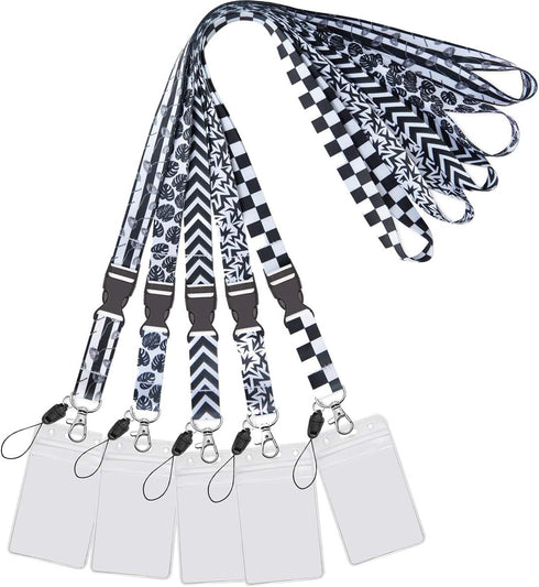 YOUOWO 5 Pack Black & White Cruise Lanyards with Vertical ID Badge Holder for Office, Waterproof ID Card
