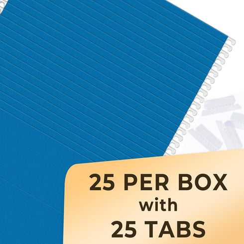 SUNEE Hanging File Folders Blue, 25 Pack Letter Size with 1/5-cut Tabs for Home and Office Bulk File Organization