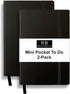 RICCO BELLO Mini Pocket To Do List Notebook, 2-Pack, Soft Faux Leather Cover, Undated, 3.75 x 5.6 inches, Black