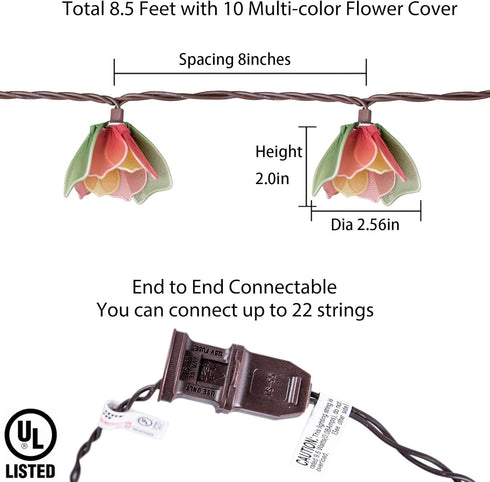 TWINKVILLA 10 Bulbs, Decorative String Lights Plug in with Flower Garland Fairy Lights Connectable Weatherproof Outdoor