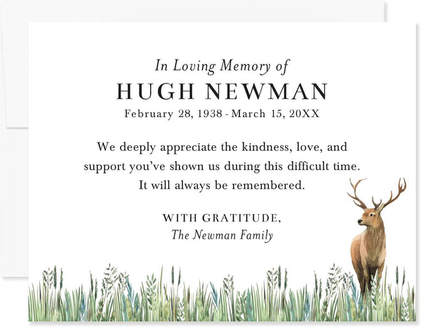 In Loving Memory Personalized Funeral Thank You Cards, 5.5x4.25 Greenery and Floral