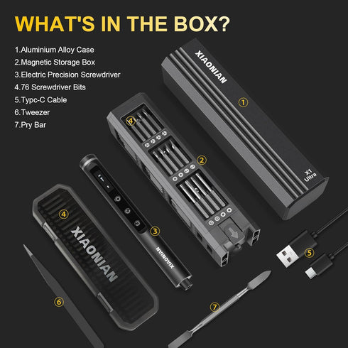 XIAONIAN 3.7V Set,76 1 Set Charging,5 Settings Precision Electric Screwdriver IN Mini Electric Screwdriver Cordless