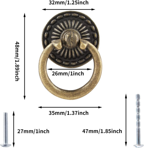 6Pcs Vintage Bronze Drop Ring Knobs, Antique Drawer Pull Round Handle Single Hole Decorative Hardware with Screws for Dresser, Cabinet, Cupboard (Sunflower Pattern) by Moicstiy