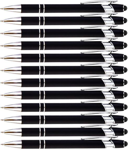 PASISIBICK 12 Pieces Black Ballpoint Pen with Stylus Tip, 2 in 1 Premium Metal Stylus Pen for Touch Screens, Black Ink