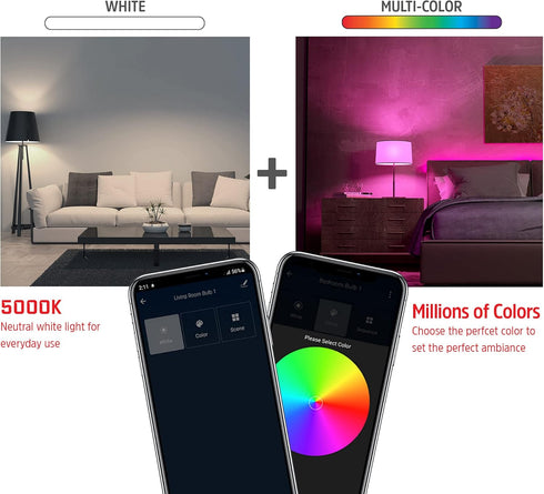 A19 Bulbs 2 Pack XTREME Energizer Connect Smart LED White & Multi-Color RGB Light with Voice Control and Remote Access