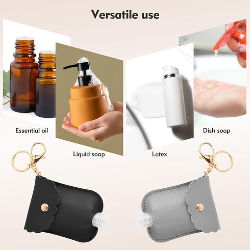 TLIFOS 2Pcs Reusable Hand Sanitizer Holder, Portable Leather Leakproof Hand Sanitizer Keychain for Travel Outdoor