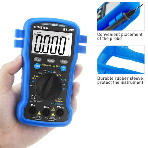 BTMETER BT-39C True RMS Multimeter, Auto Range Digital Avometer 6000 Counts Accurate Measures