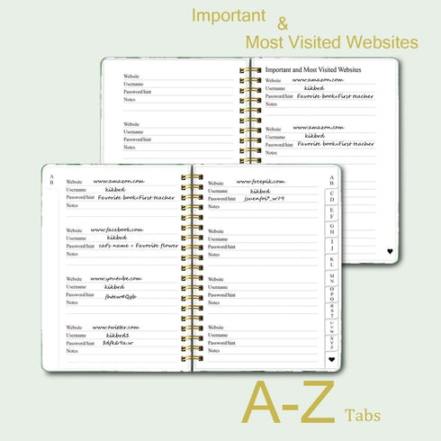 Password Book with Alphabetical Tabs - Spiral Notebook for Recording Website Logins, Usernames & Passwords, 5.1 x 6.9 IN
