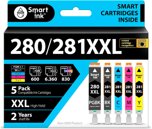 Smart Ink Compatible Ink Cartridges Replacement for Canon 281 280 PGI-280XXL CLI-281XXL (5 Combo Pack)