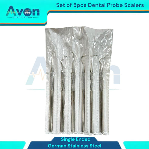 Avon Surgical 5pcs Dental Probe Scalers- Single-Ended | Oral Care Examination Explorer Picks | German Stainless Steel