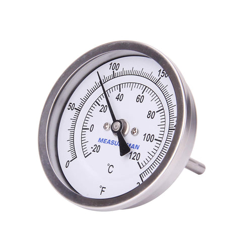 Measureman Fully Stainless Steel Pot, Kettle, Brewing Bimetal Thermometer, 3" Dial, 0-250 deg F, Adjustable