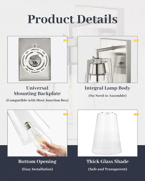 1-Light EAPUDUN Wall Sconces Bathroom Light Fixtures, Modern Farmhouse Bathroom Vanity Light Fixtures, Indoor Wall Lamp