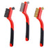 3Pcs Mini Wire Brush Set with Stainless Steel, Brass, Nylon Bristles, Curved Handle for Deep Cleaning Rust, Dirt &