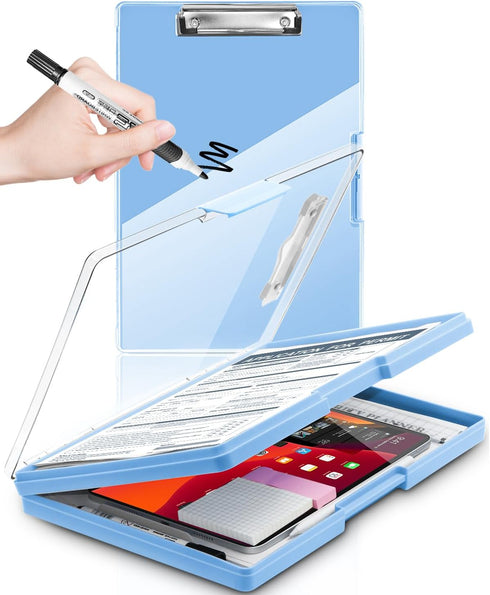 Clearview Clipboard with 2 Storage, Dry Erase 8.5x11 Heavy Duty Clipboards, Aqua Blue