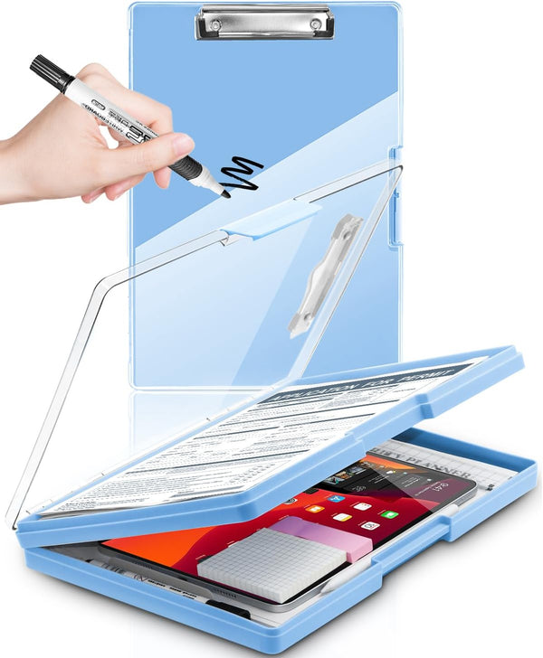 Clearview Clipboard with 2 Storage, Dry Erase 8.5x11 Heavy Duty Clipboards, Aqua Blue
