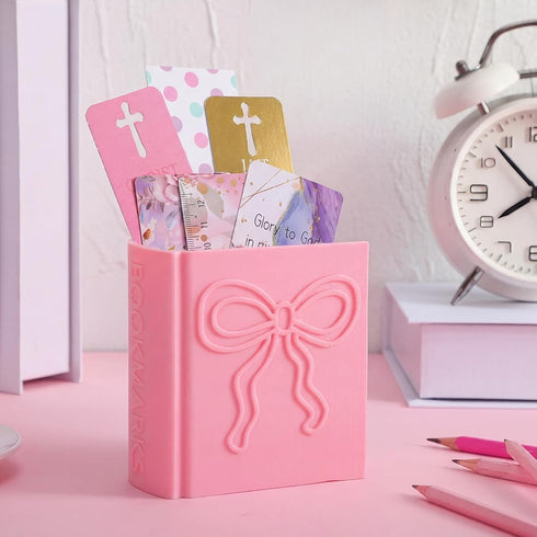 ForraFun 3D Printed Book Shaped Bookmark Holder Book Lover Gift Pink Bow Bookmark Holder Office Desk Supplies Funny