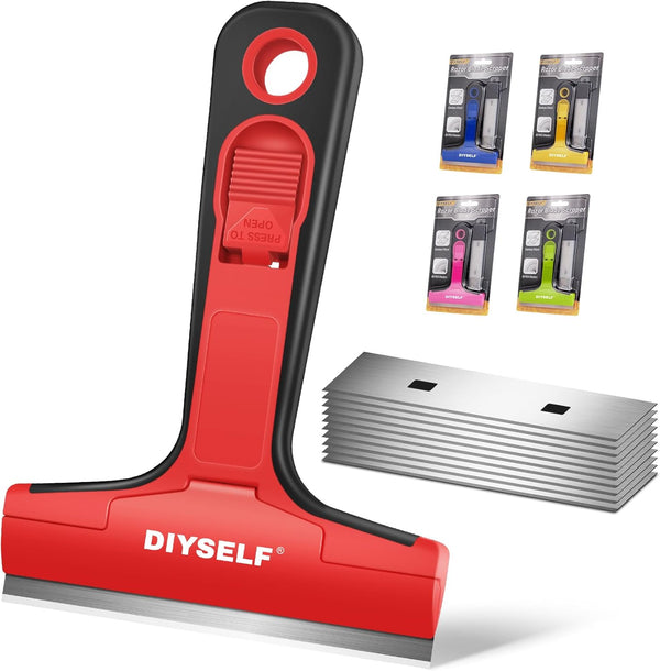 DIYSELF Razor Blade Scraper, 1 Pack Scraper Tool with 10pcs 4-Inch Blades,