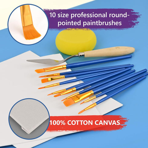 Painting Kits for Adults, 30 Pcs Acrylic Paint Canvas Easel Set with Wood Easel, Paints, Brushes, Palettes for Beginners