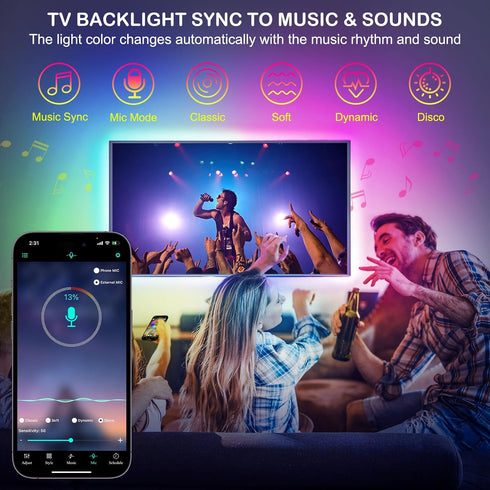 13Ft, 32-65in HOUHUI TV LED Lights RGB LED Strip Lights for TV Backlight, App Control Strips Light Sync to Music, USB