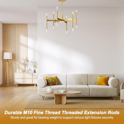 PATIKIL 4 Sets 12" M10 1mm Threaded Extension Rod, x Fine Thread Lamp Pipe with Lamp Pipe Nipples for Pendant Light
