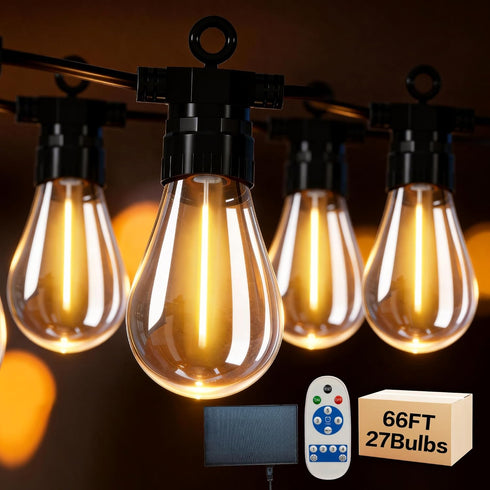 BYIZO Solar Outdoor String Lights, 50FT 20 Bulbs IP65 Waterproof Patio Lights with