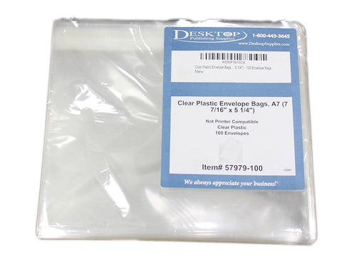 Clear Plastic Envelope Bags, A7 (7 7/16" x 5 1/4"), 100 Bags