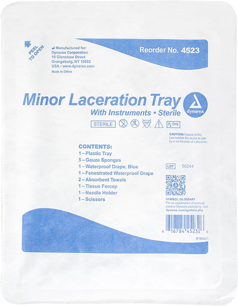 Dynarex Minor Laceration Trays with Instruments - Compact & Sterile - Tray,
