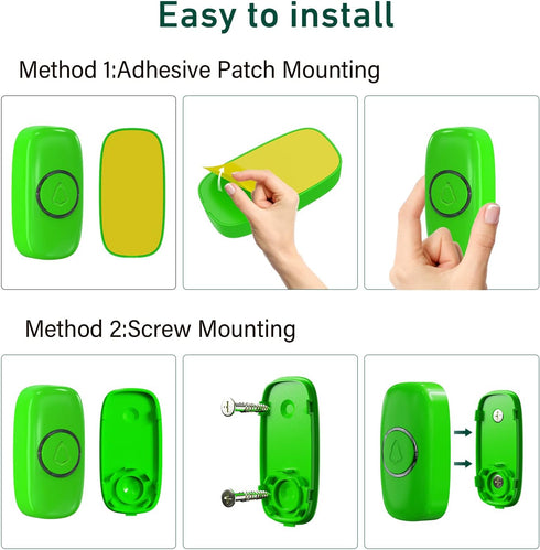 SECRUI Wireless Doorbells for Home, Classrooms, Apartments, 1000Ft Range, Waterproof, Adjustable Volume, M520+F55, Green