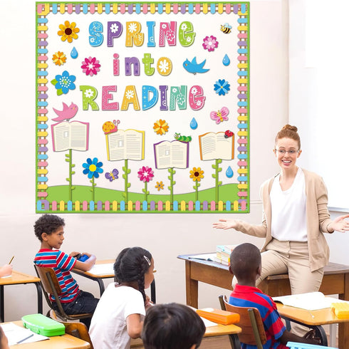 gisgfim Spring Reading Bulletin Board Decorations Set, Spring Into Reading Butterflies Flowers Cutouts