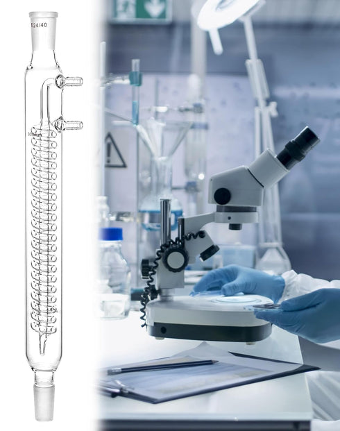 QWORK Glass Reflux Condenser 24/40, Large Cooling Capacity, Borosilicate Glass, 175mm Coil Length